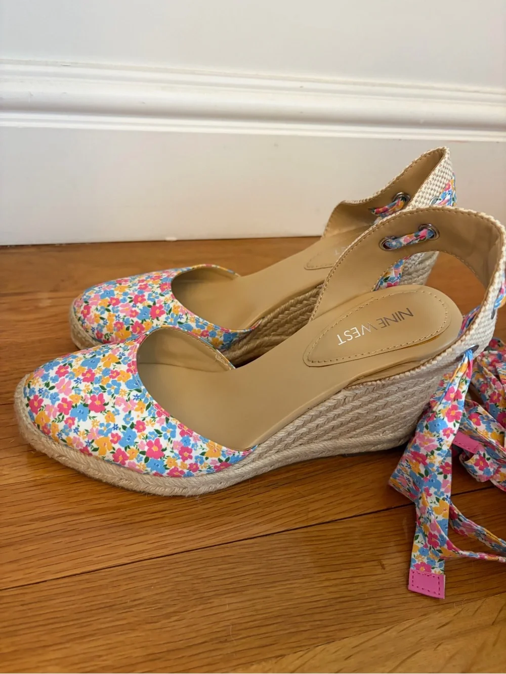 Nine West Friend Ankle Wrap Espadrilles Floral 7.5